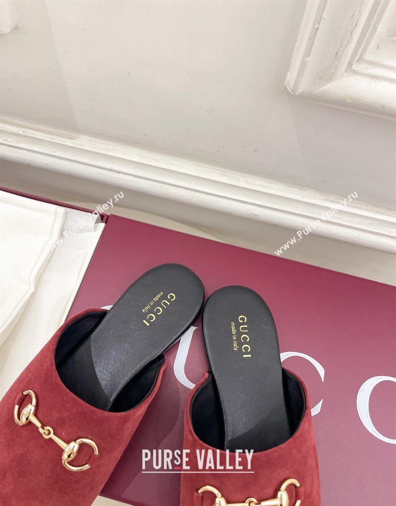 Gucci Suede Flat Mules with Horsebit Red 20252 849565 (MD-251020037)