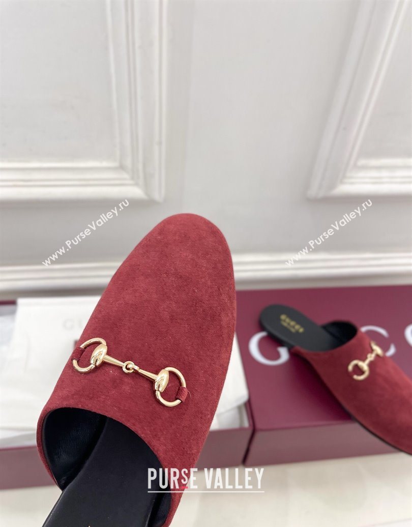 Gucci Suede Flat Mules with Horsebit Red 20252 849565 (MD-251020037)