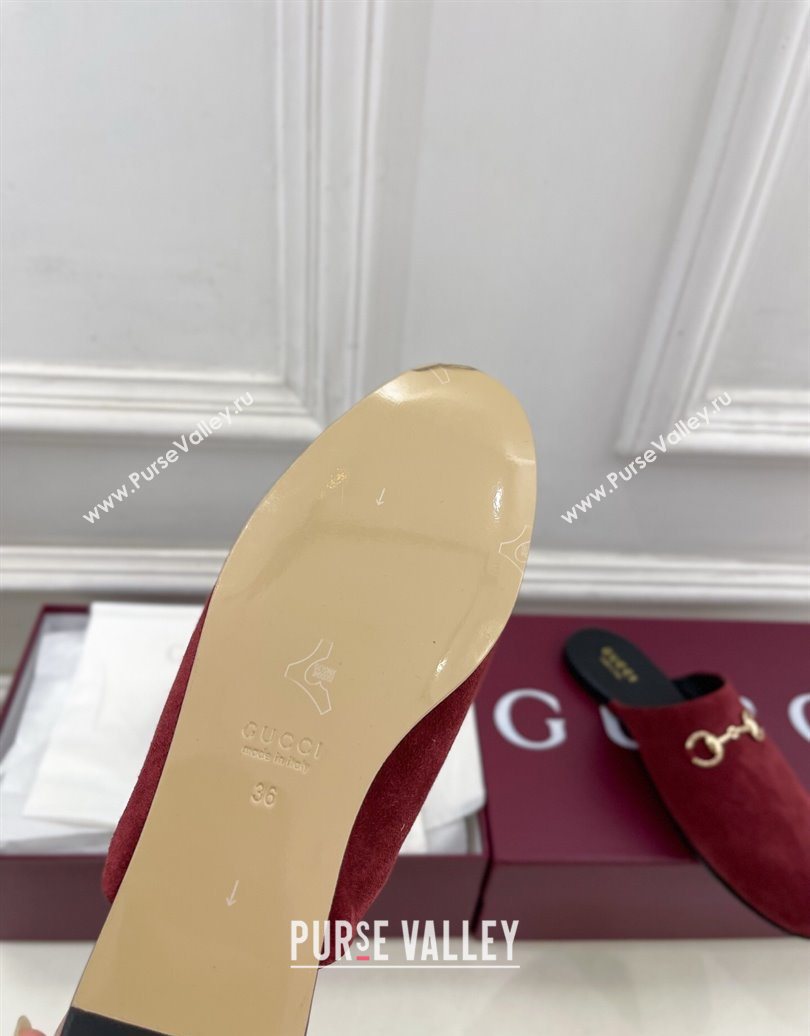 Gucci Suede Flat Mules with Horsebit Red 20252 849565 (MD-251020037)