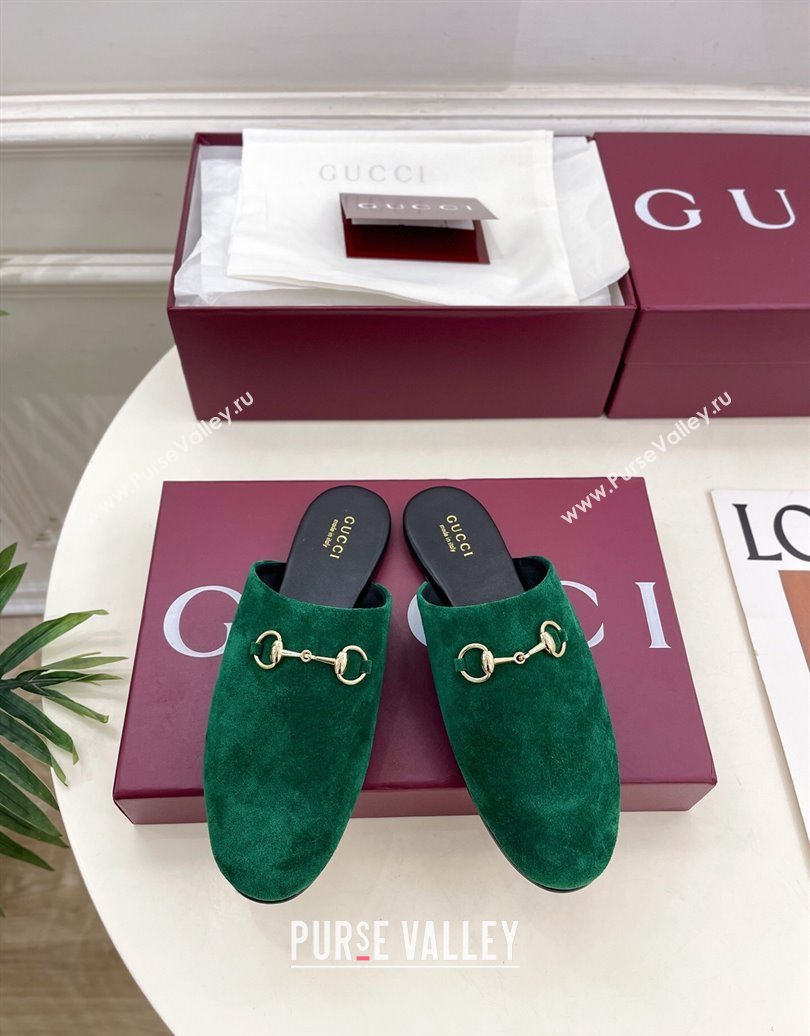 Gucci Suede Flat Mules with Horsebit Green 20252 849565 (MD-251020038)