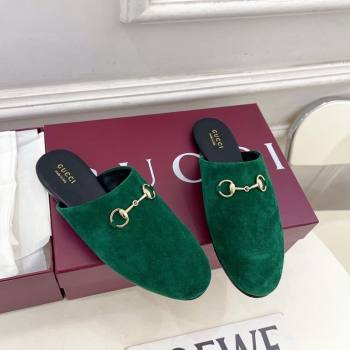 Gucci Suede Flat Mules with Horsebit Green 20252 849565 (MD-251020038)