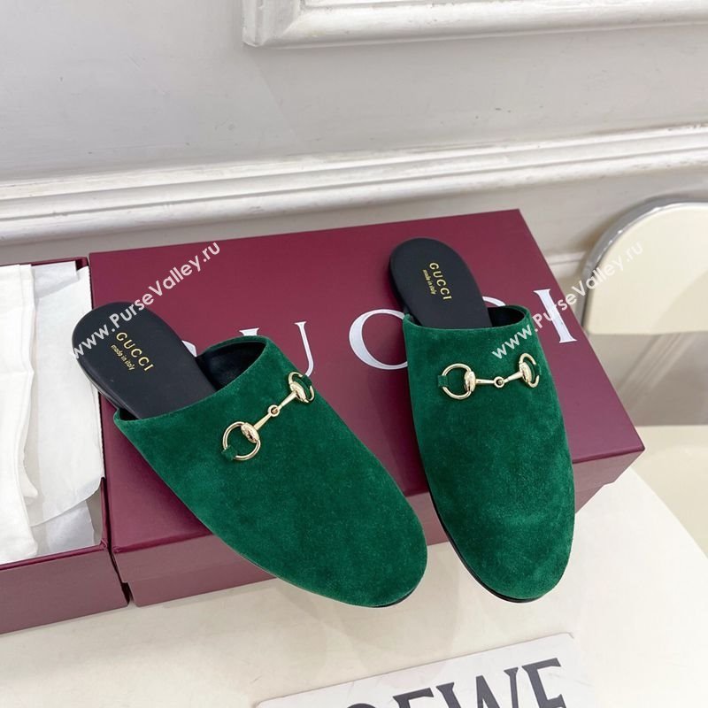 Gucci Suede Flat Mules with Horsebit Green 20252 849565 (MD-251020038)