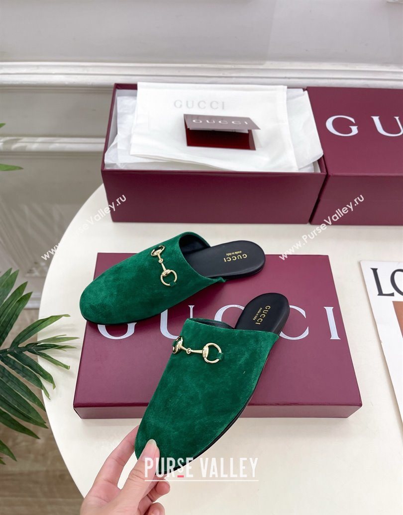 Gucci Suede Flat Mules with Horsebit Green 20252 849565 (MD-251020038)
