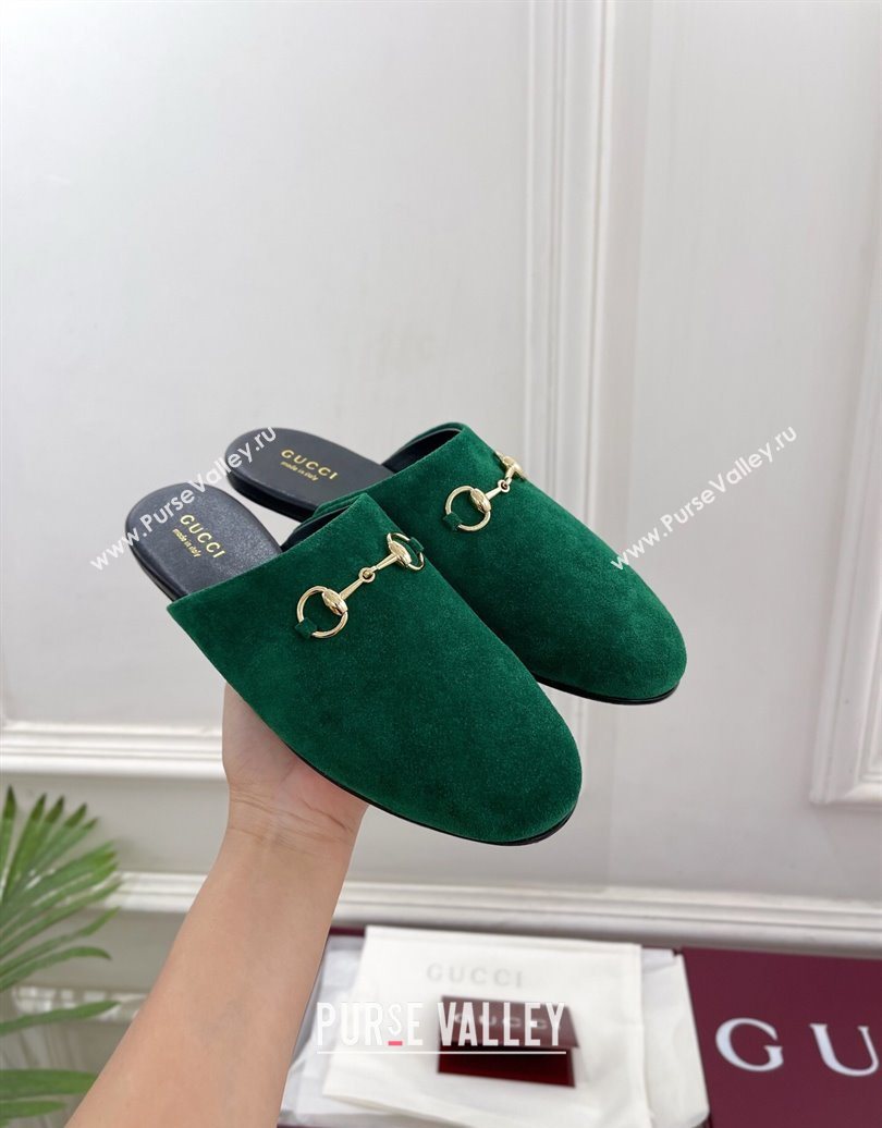 Gucci Suede Flat Mules with Horsebit Green 20252 849565 (MD-251020038)