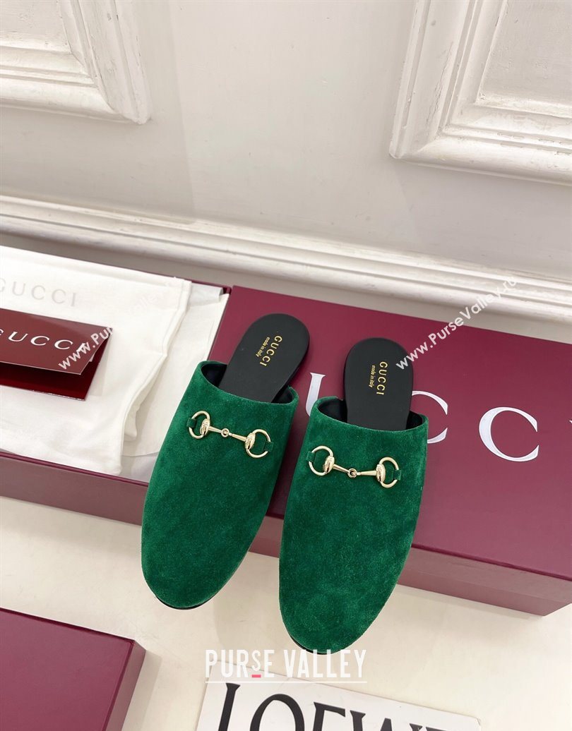 Gucci Suede Flat Mules with Horsebit Green 20252 849565 (MD-251020038)
