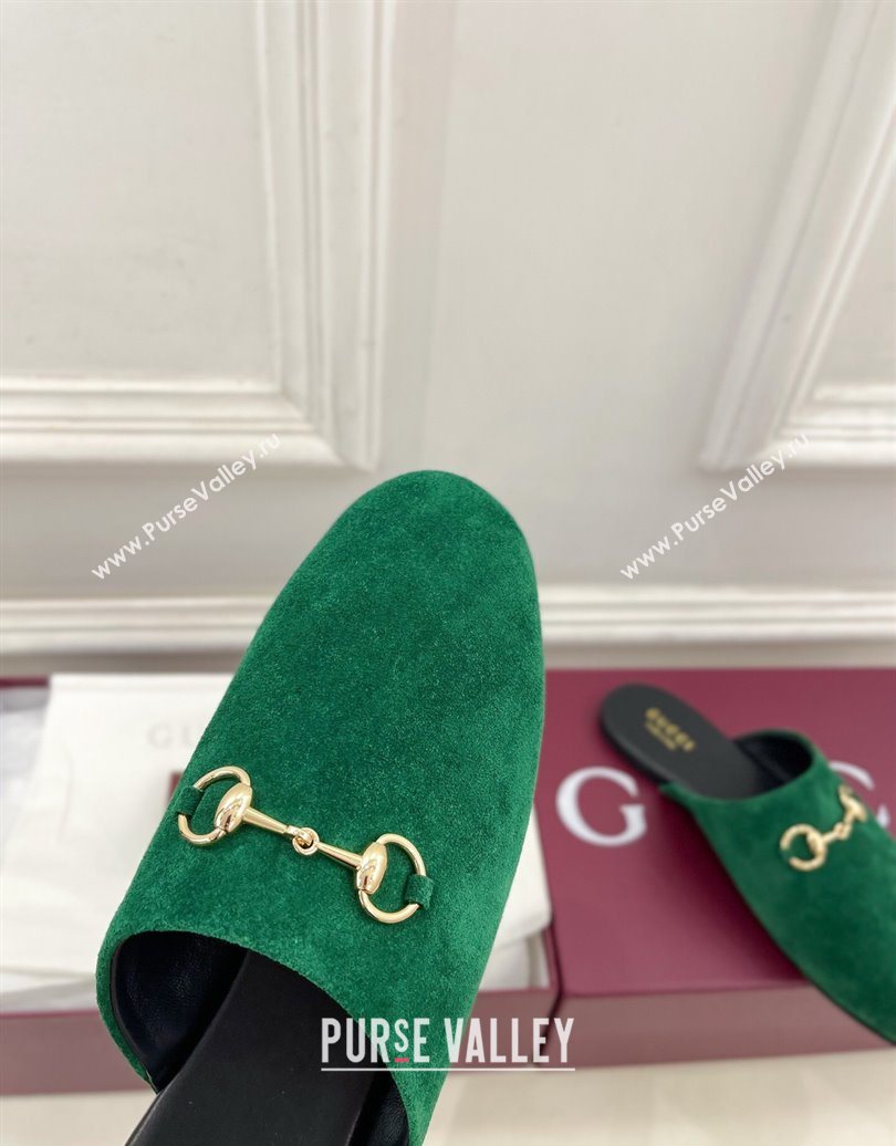 Gucci Suede Flat Mules with Horsebit Green 20252 849565 (MD-251020038)