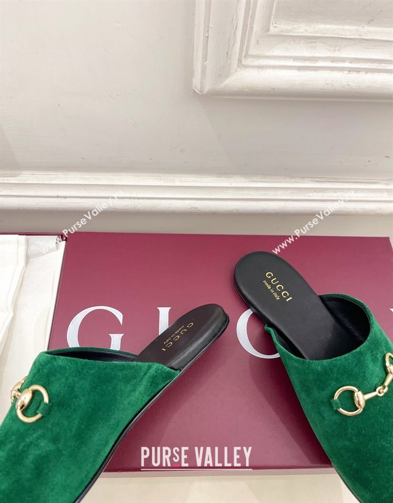 Gucci Suede Flat Mules with Horsebit Green 20252 849565 (MD-251020038)