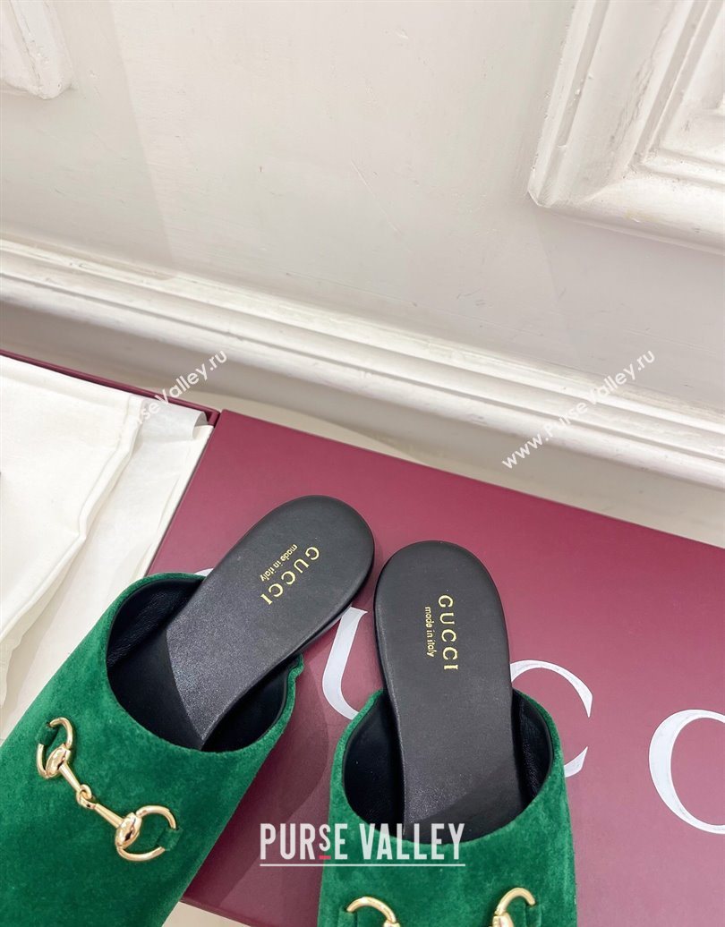 Gucci Suede Flat Mules with Horsebit Green 20252 849565 (MD-251020038)