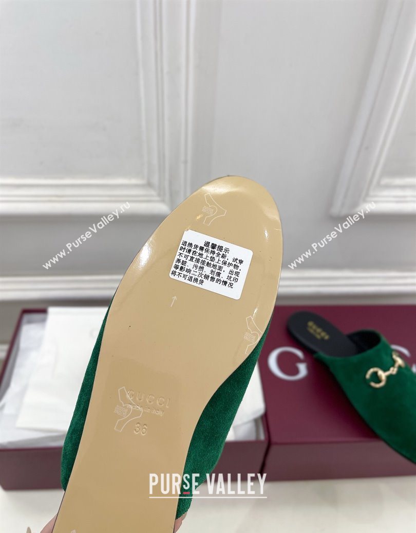 Gucci Suede Flat Mules with Horsebit Green 20252 849565 (MD-251020038)