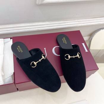 Gucci Suede Flat Mules with Horsebit Black 20252 849565 (MD-251020039)