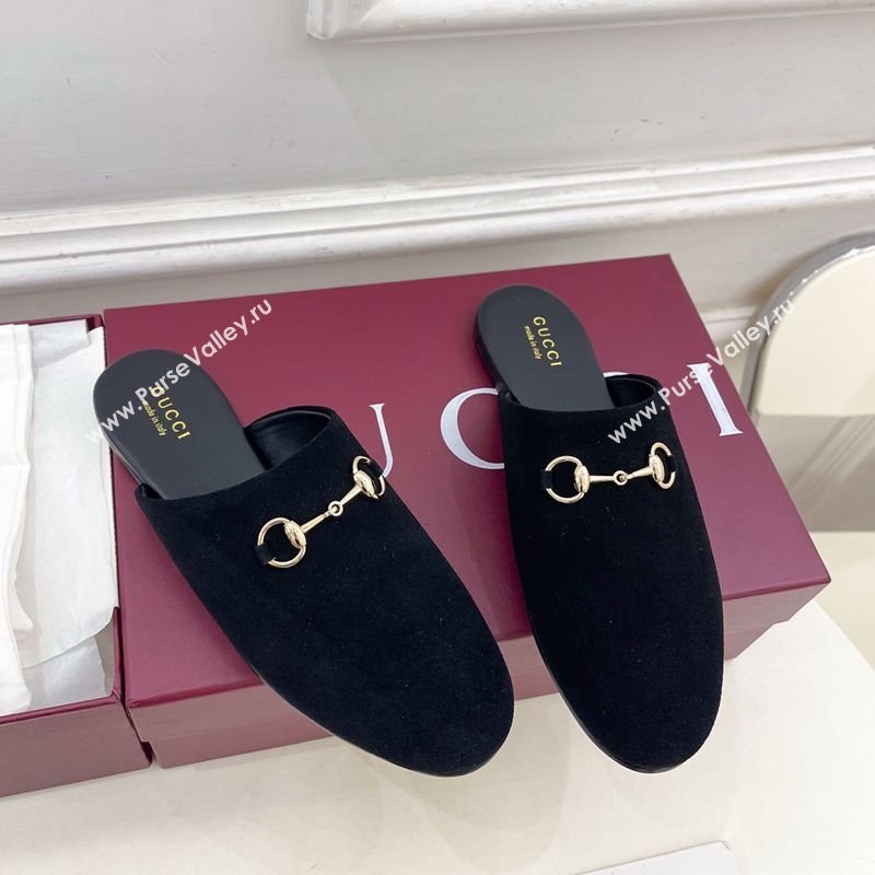 Gucci Suede Flat Mules with Horsebit Black 20252 849565 (MD-251020039)