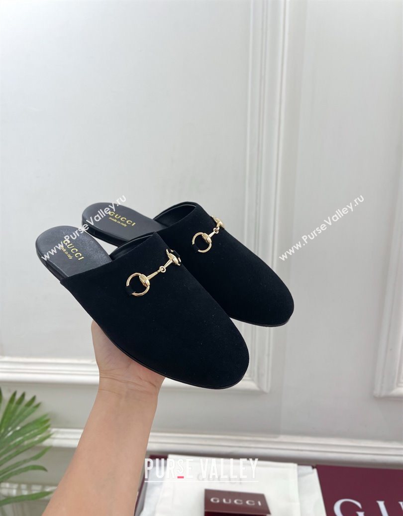 Gucci Suede Flat Mules with Horsebit Black 20252 849565 (MD-251020039)