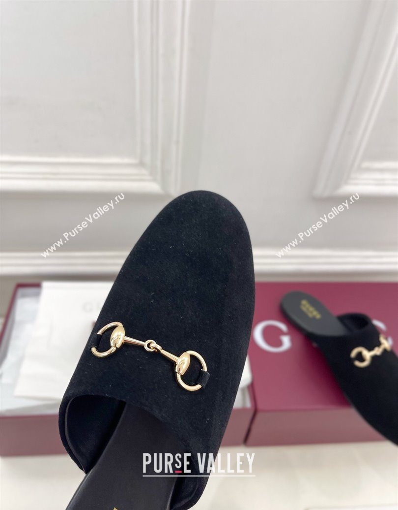Gucci Suede Flat Mules with Horsebit Black 20252 849565 (MD-251020039)