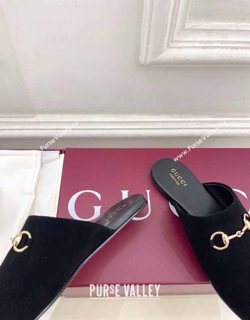 Gucci Suede Flat Mules with Horsebit Black 20252 849565 (MD-251020039)