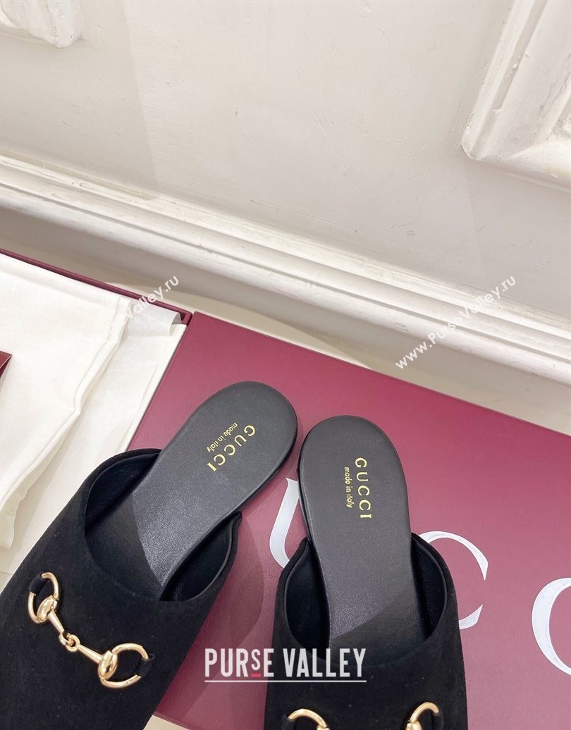 Gucci Suede Flat Mules with Horsebit Black 20252 849565 (MD-251020039)