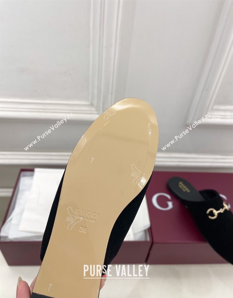Gucci Suede Flat Mules with Horsebit Black 20252 849565 (MD-251020039)
