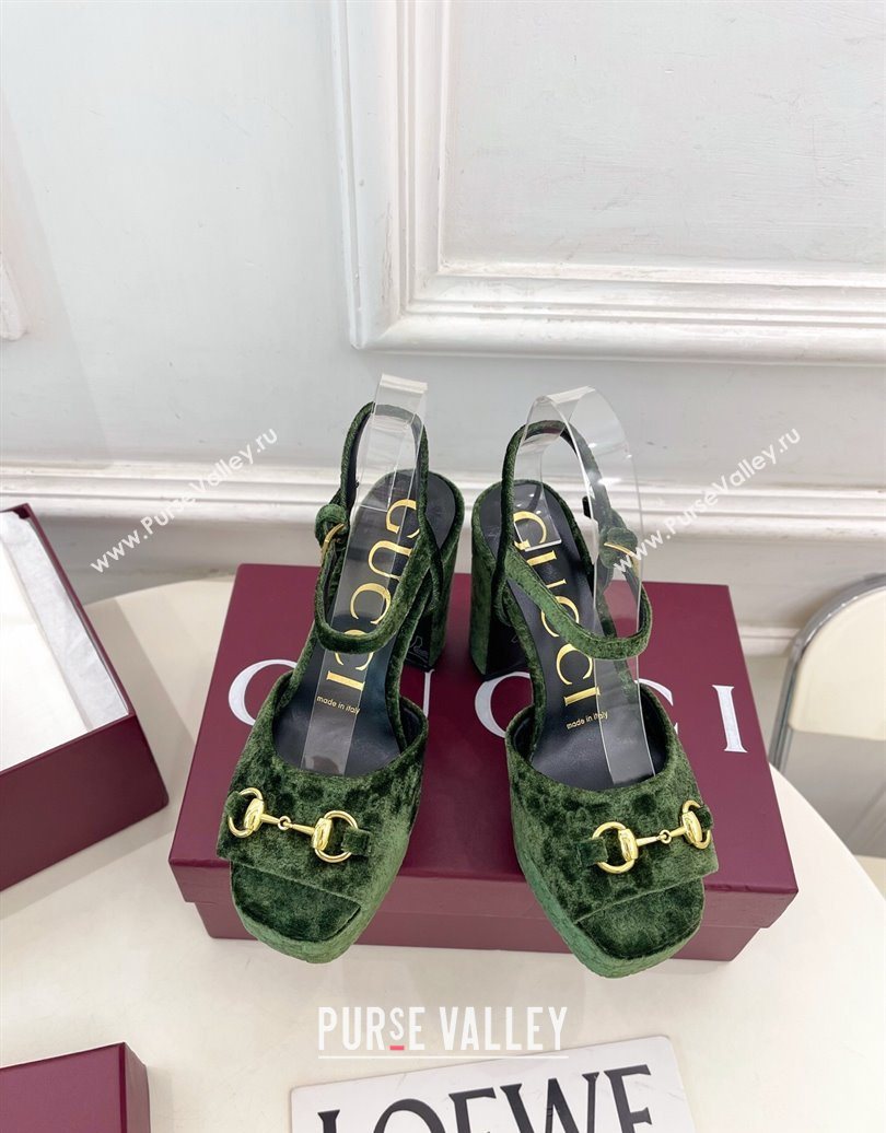 Gucci GG Velvet Platform Sandals 11.5cm with Horsebit Green 2025 GG102101 (MD-251021042)