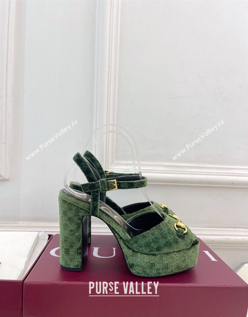 Gucci GG Velvet Platform Sandals 11.5cm with Horsebit Green 2025 GG102101 (MD-251021042)