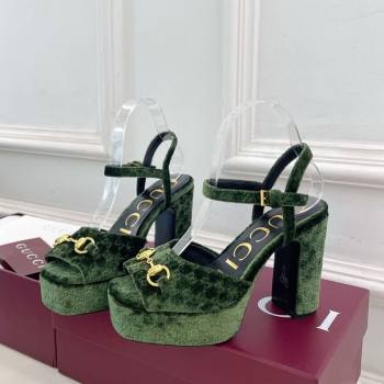 Gucci GG Velvet Platform Sandals 11.5cm with Horsebit Green 2025 GG102101 (MD-251021042)