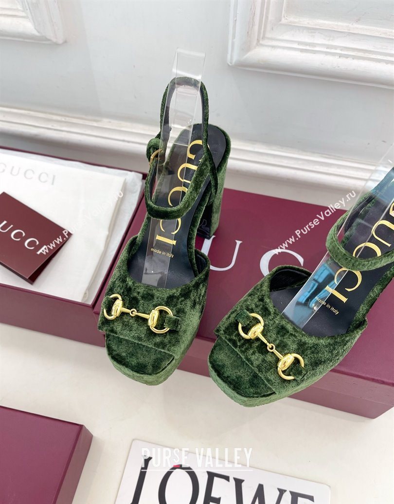 Gucci GG Velvet Platform Sandals 11.5cm with Horsebit Green 2025 GG102101 (MD-251021042)