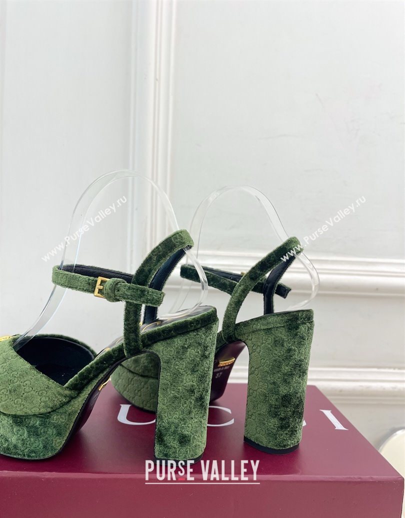 Gucci GG Velvet Platform Sandals 11.5cm with Horsebit Green 2025 GG102101 (MD-251021042)