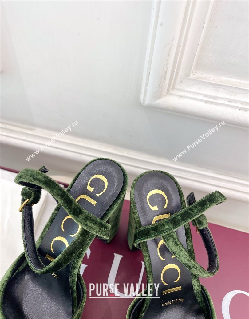 Gucci GG Velvet Platform Sandals 11.5cm with Horsebit Green 2025 GG102101 (MD-251021042)