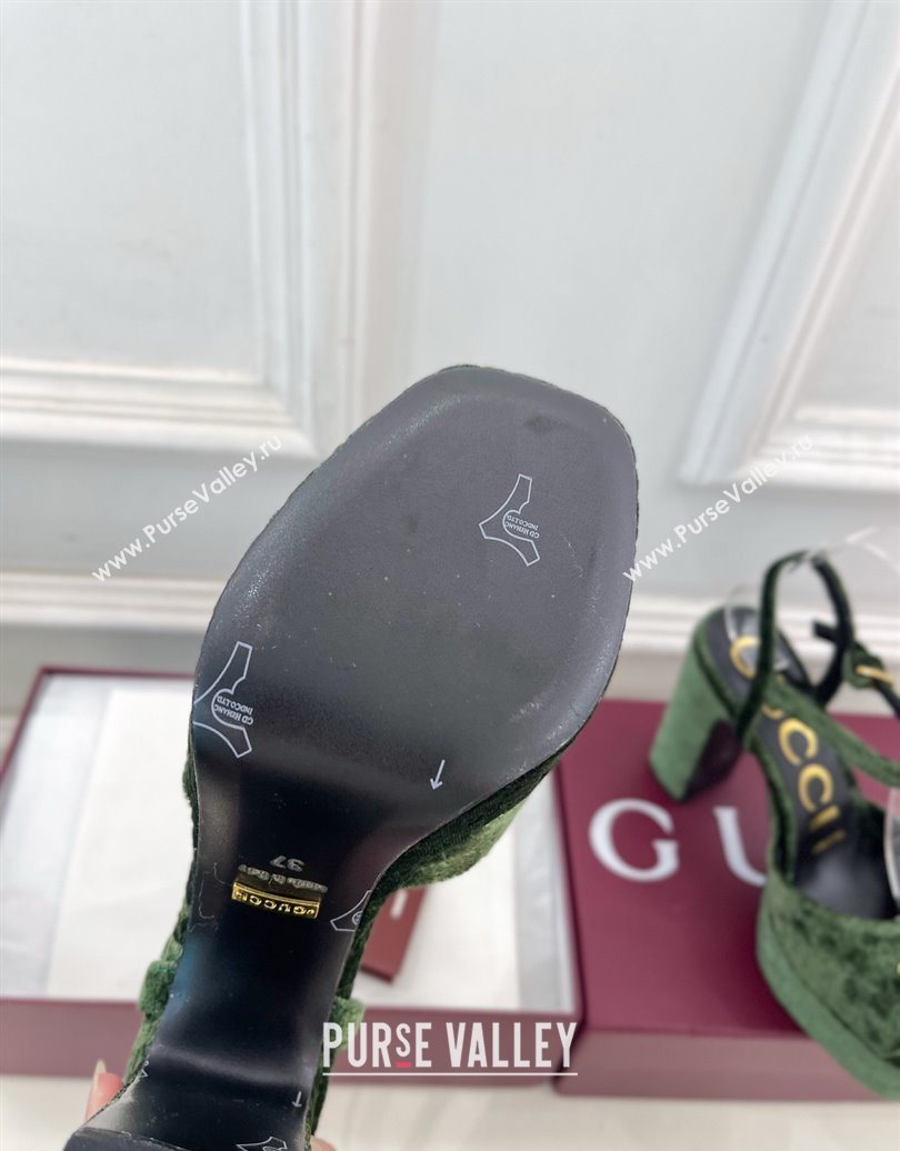 Gucci GG Velvet Platform Sandals 11.5cm with Horsebit Green 2025 GG102101 (MD-251021042)