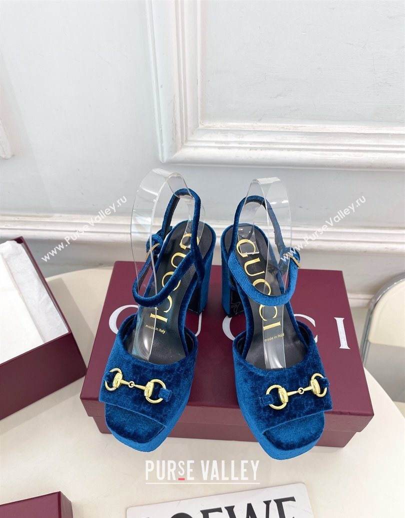 Gucci GG Velvet Platform Sandals 11.5cm with Horsebit Blue 2025 GG102101 (MD-251021043)