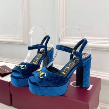 Gucci GG Velvet Platform Sandals 11.5cm with Horsebit Blue 2025 GG102101 (MD-251021043)