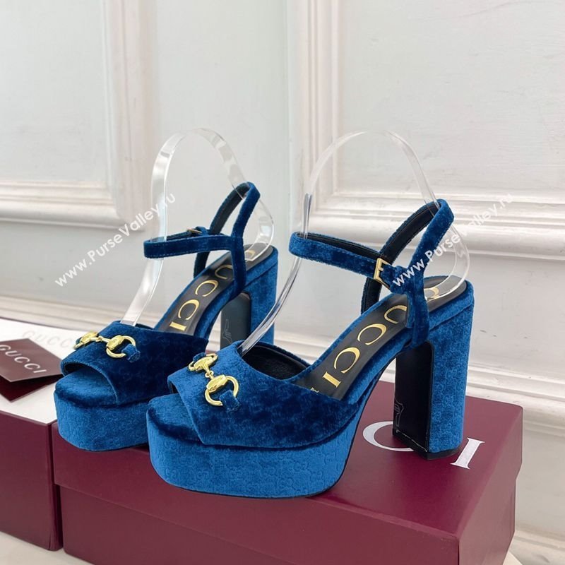 Gucci GG Velvet Platform Sandals 11.5cm with Horsebit Blue 2025 GG102101 (MD-251021043)