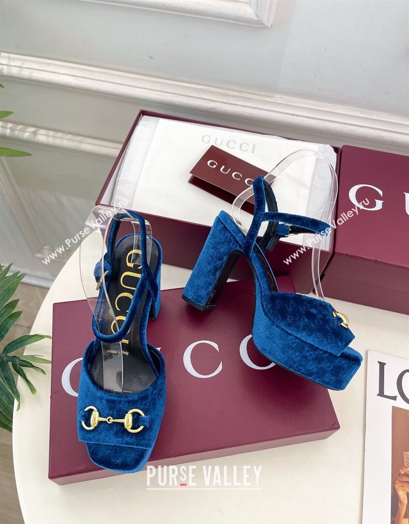 Gucci GG Velvet Platform Sandals 11.5cm with Horsebit Blue 2025 GG102101 (MD-251021043)