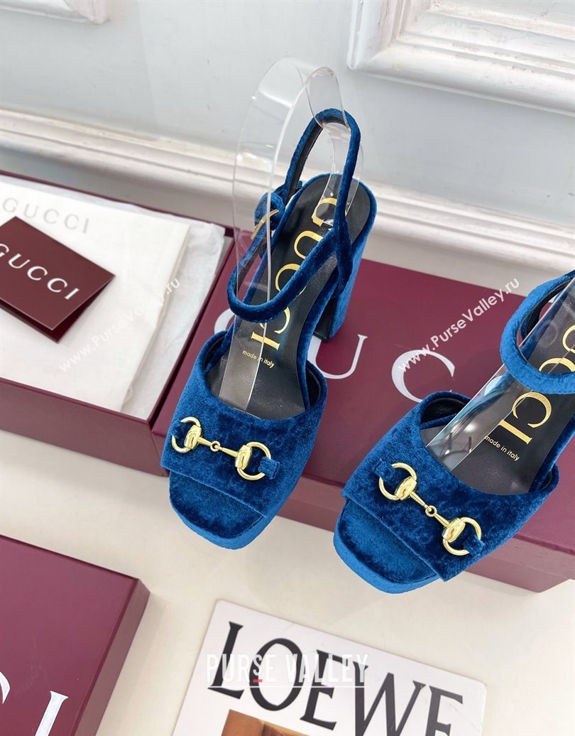 Gucci GG Velvet Platform Sandals 11.5cm with Horsebit Blue 2025 GG102101 (MD-251021043)