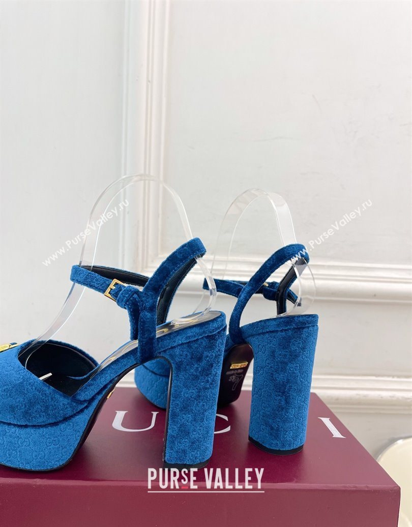 Gucci GG Velvet Platform Sandals 11.5cm with Horsebit Blue 2025 GG102101 (MD-251021043)