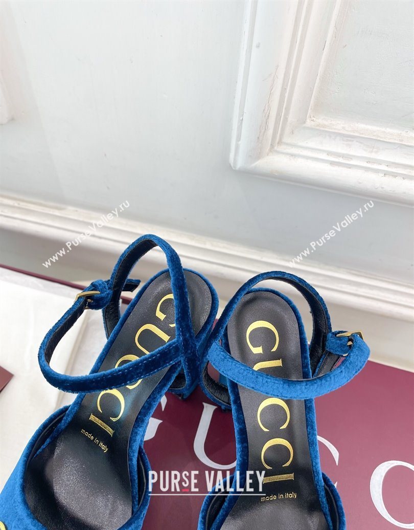 Gucci GG Velvet Platform Sandals 11.5cm with Horsebit Blue 2025 GG102101 (MD-251021043)