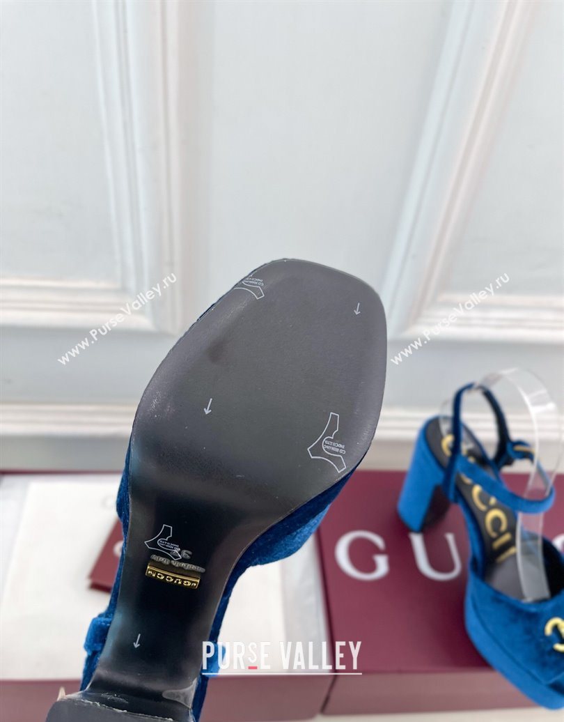 Gucci GG Velvet Platform Sandals 11.5cm with Horsebit Blue 2025 GG102101 (MD-251021043)