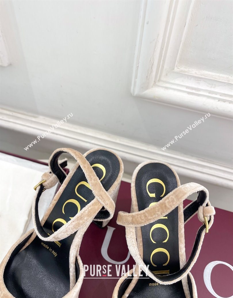 Gucci GG Velvet Platform Sandals 11.5cm with Horsebit Beige 2025 GG102101 (MD-251021044)