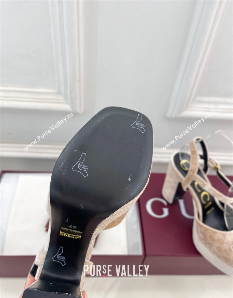 Gucci GG Velvet Platform Sandals 11.5cm with Horsebit Beige 2025 GG102101 (MD-251021044)