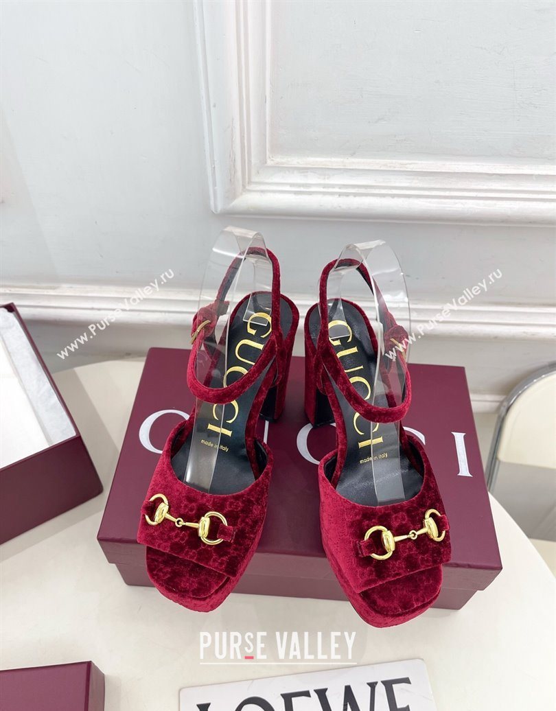Gucci GG Velvet Platform Sandals 11.5cm with Horsebit Red 2025 GG102101 (MD-251021045)