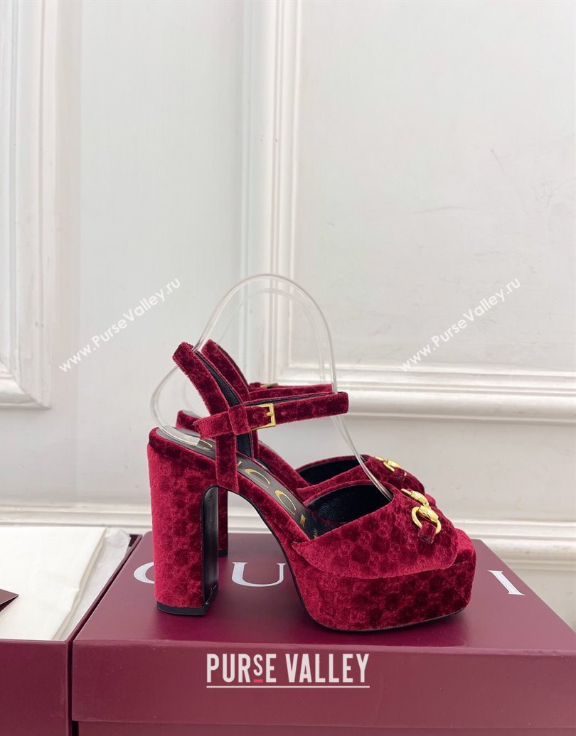 Gucci GG Velvet Platform Sandals 11.5cm with Horsebit Red 2025 GG102101 (MD-251021045)