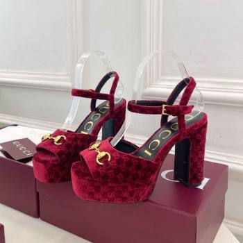 Gucci GG Velvet Platform Sandals 11.5cm with Horsebit Red 2025 GG102101 (MD-251021045)