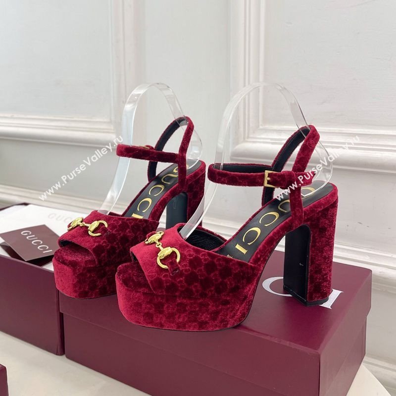 Gucci GG Velvet Platform Sandals 11.5cm with Horsebit Red 2025 GG102101 (MD-251021045)