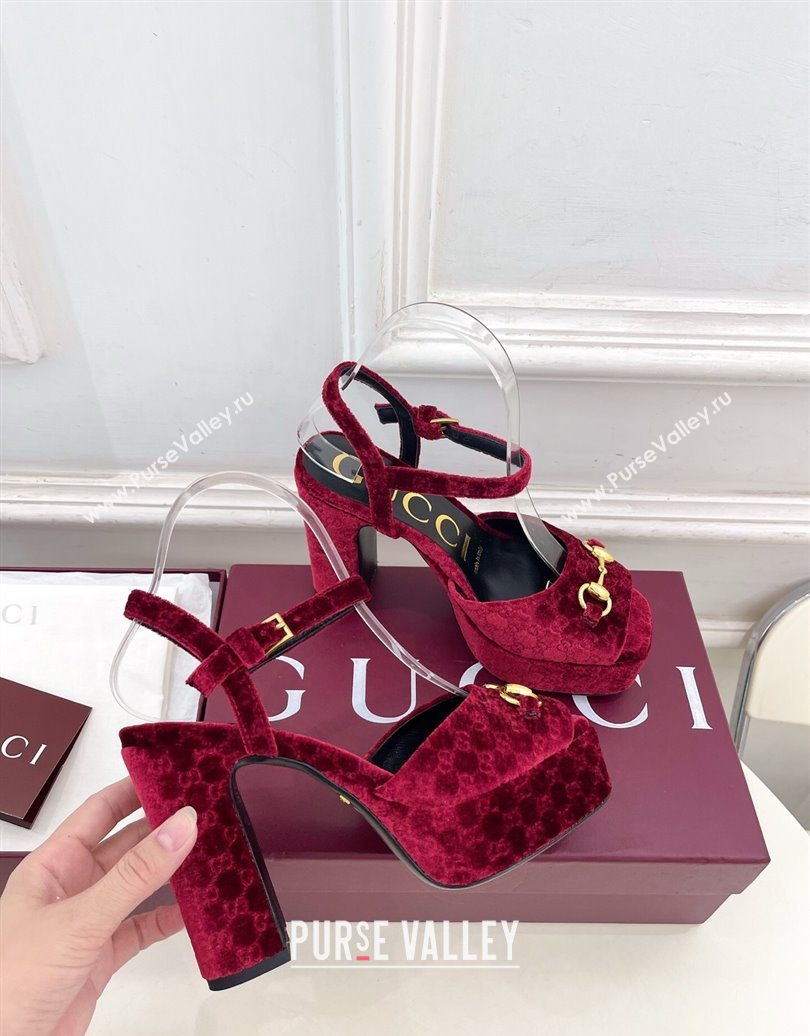 Gucci GG Velvet Platform Sandals 11.5cm with Horsebit Red 2025 GG102101 (MD-251021045)