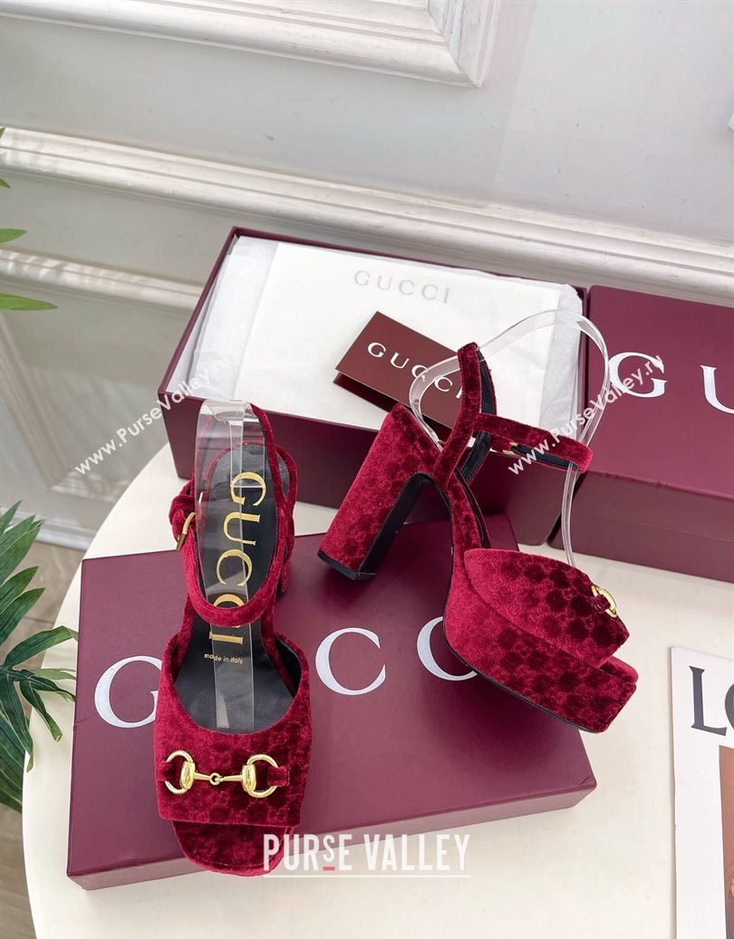 Gucci GG Velvet Platform Sandals 11.5cm with Horsebit Red 2025 GG102101 (MD-251021045)