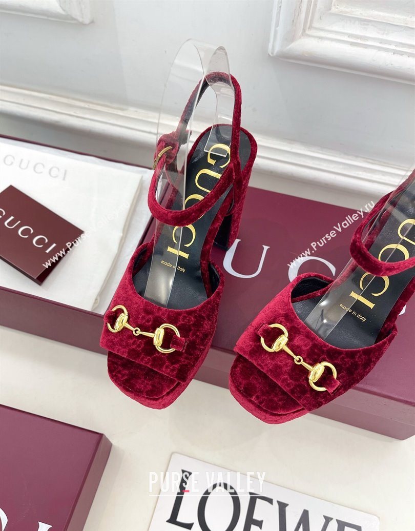 Gucci GG Velvet Platform Sandals 11.5cm with Horsebit Red 2025 GG102101 (MD-251021045)