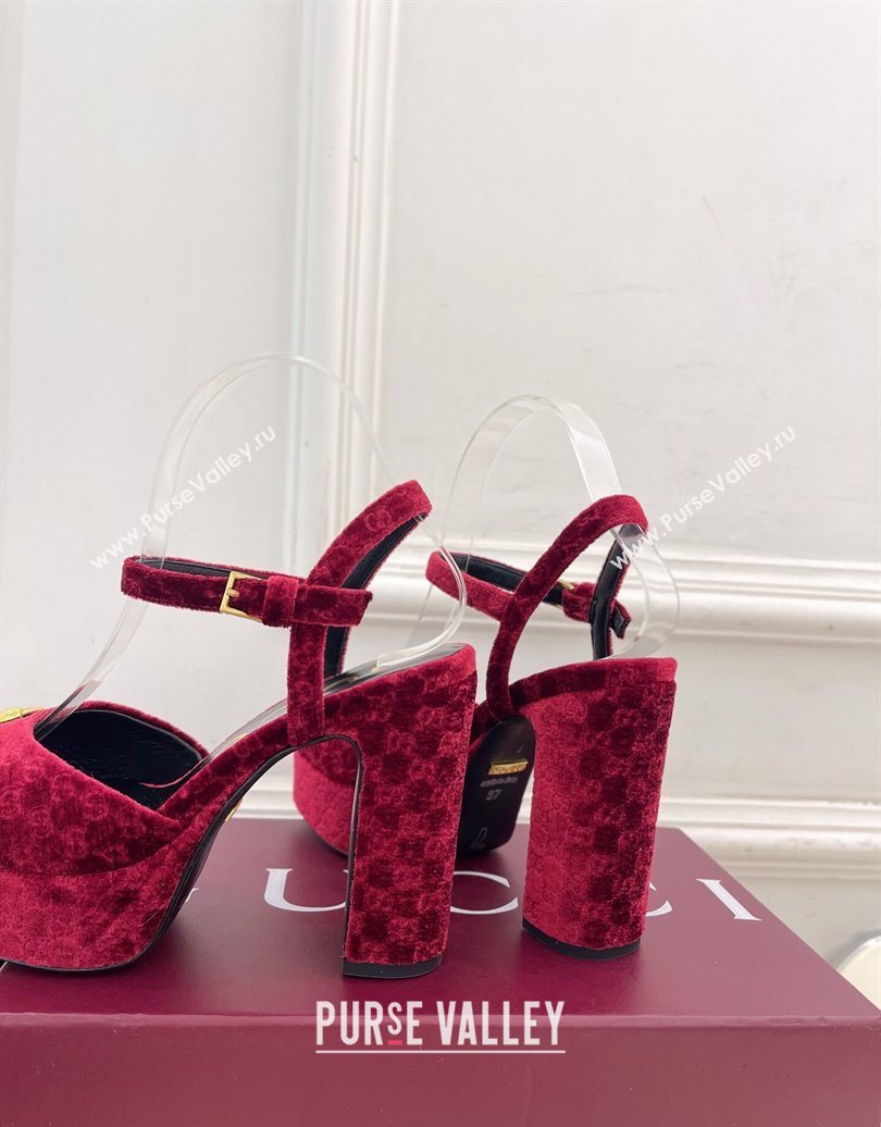 Gucci GG Velvet Platform Sandals 11.5cm with Horsebit Red 2025 GG102101 (MD-251021045)