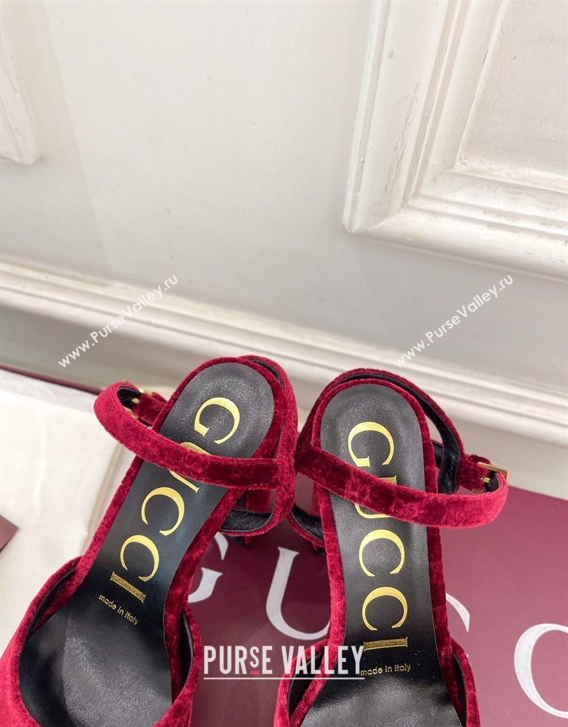 Gucci GG Velvet Platform Sandals 11.5cm with Horsebit Red 2025 GG102101 (MD-251021045)