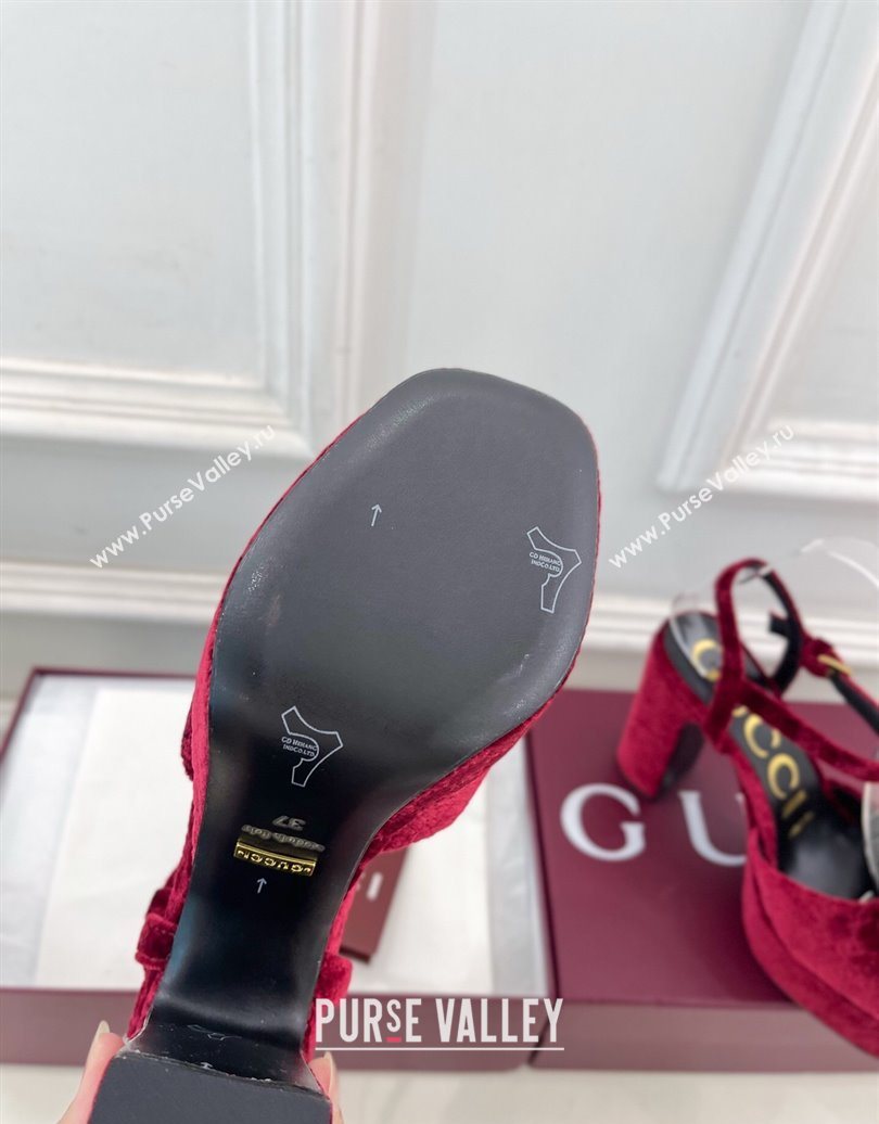 Gucci GG Velvet Platform Sandals 11.5cm with Horsebit Red 2025 GG102101 (MD-251021045)
