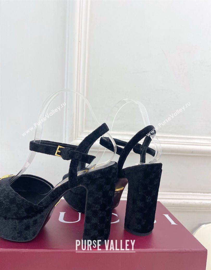Gucci GG Velvet Platform Sandals 11.5cm with Horsebit Black 2025 GG102101 (MD-251021046)