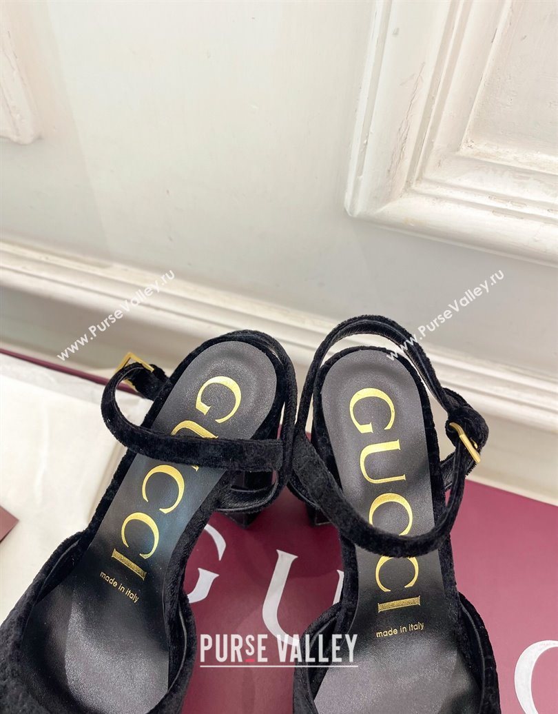 Gucci GG Velvet Platform Sandals 11.5cm with Horsebit Black 2025 GG102101 (MD-251021046)