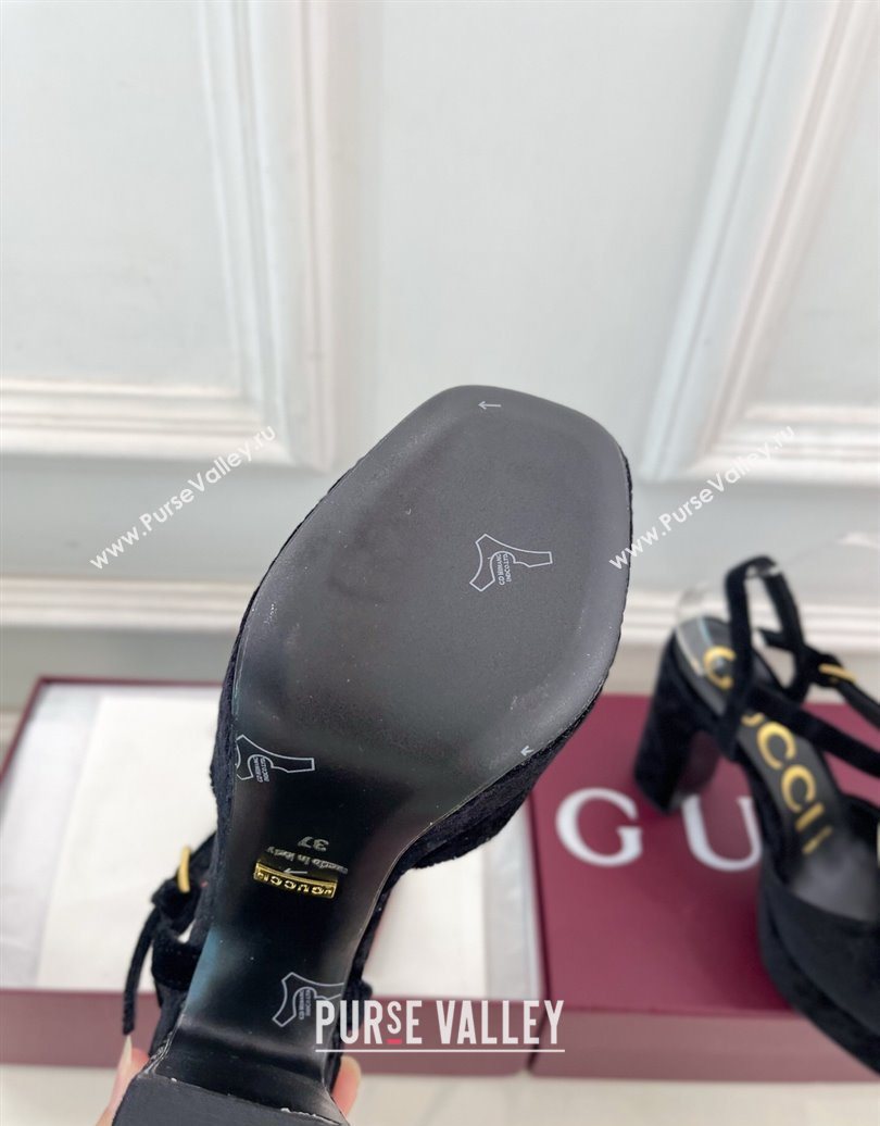 Gucci GG Velvet Platform Sandals 11.5cm with Horsebit Black 2025 GG102101 (MD-251021046)